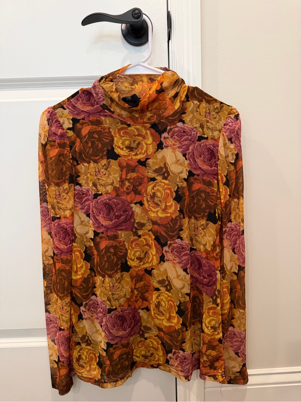 Jane and Delancey • Floral Mock Neck Long-Sleeve Top with Sheer Sleeves